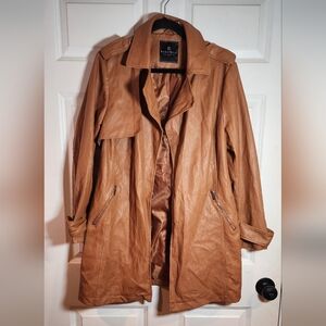 Bagatelle Brown Faux Leather Open Front Trench Coat Jacket Minor Flaw Inside L